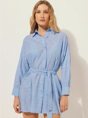 NWT Calzedonia light blue embroidered cotton dress